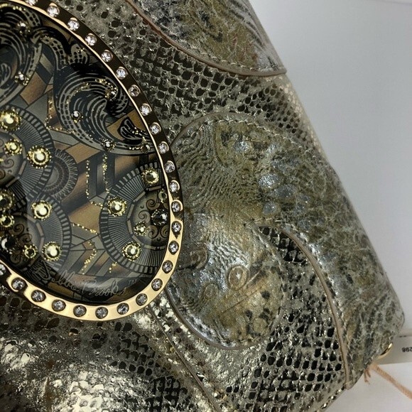 Debbie Brooks NY Gold Silk Screened Handbag Clutch Interchangeable - Picture 12 of 16